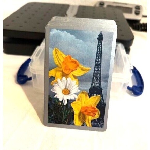 Paris Eiffel Tower Orchid Daisy Flowers Retro Artist Painting Playing Card Deck - Picture 2 of 5